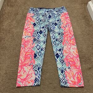Lilly Pulitzer Luxletic Capri Leggings Serene Blue Kaleidoscope Size Large